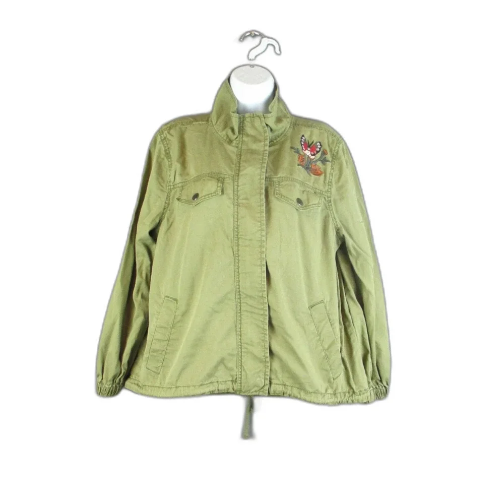 Sun Shadow Jacket Womens Medium Army Green Embroidered Bird Floral Boho L - Picture 2 of 10